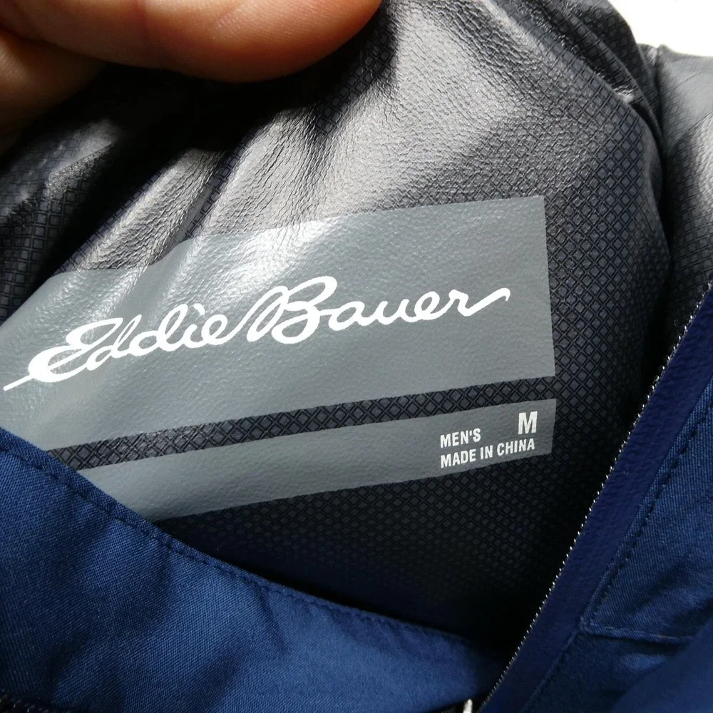 Eddie Bauer Jacket Mens Medium Blue WeatherEdge Stretch Hooded‎ Waterproof Zip